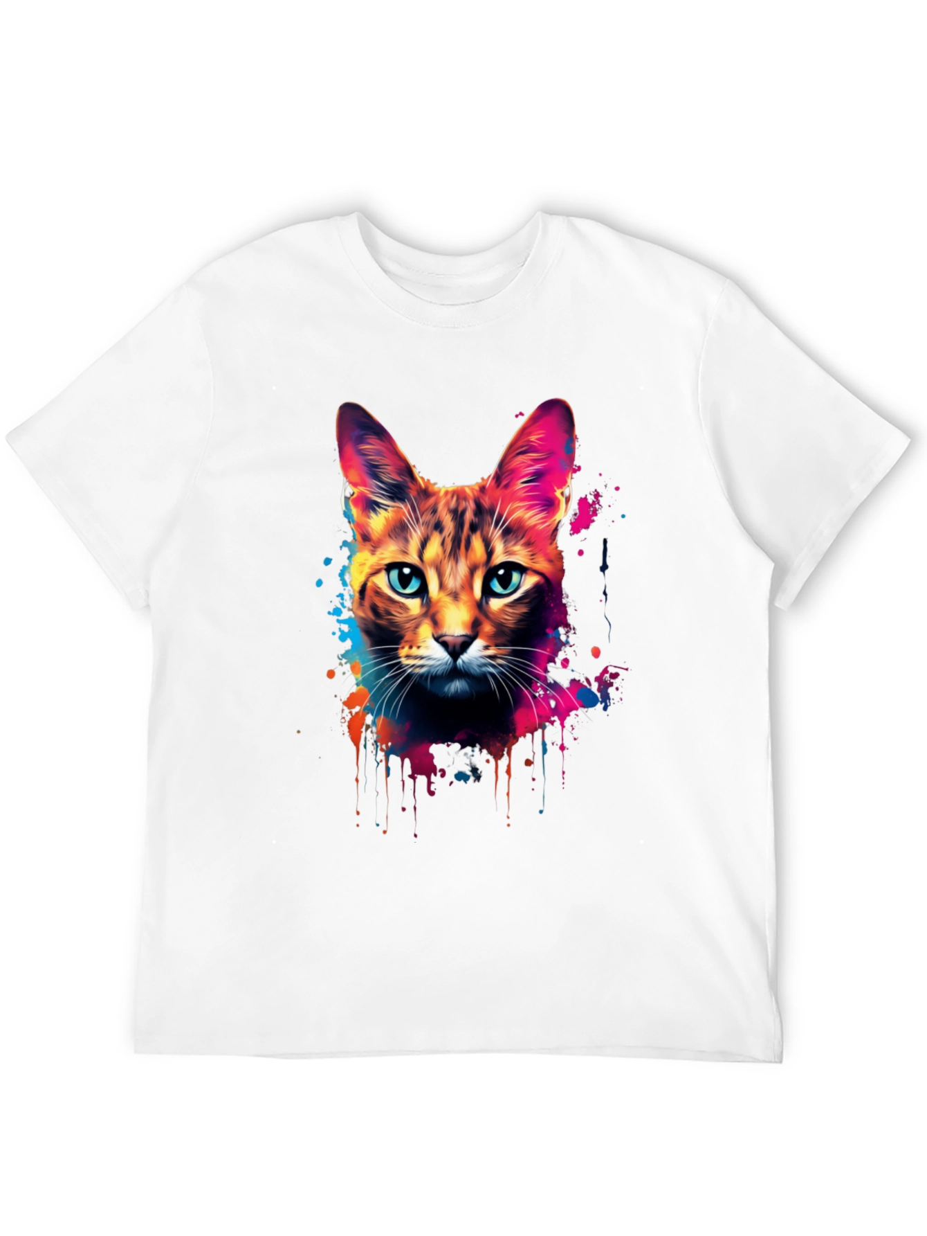Vibrant Cat Graphic Black T-Shirt