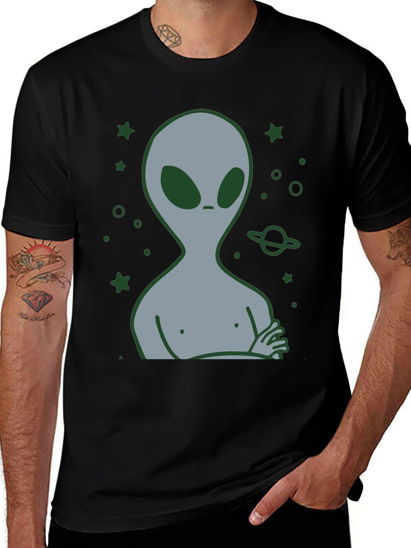 Alien Graphic T-Shirt - Black Cotton Blend Tee