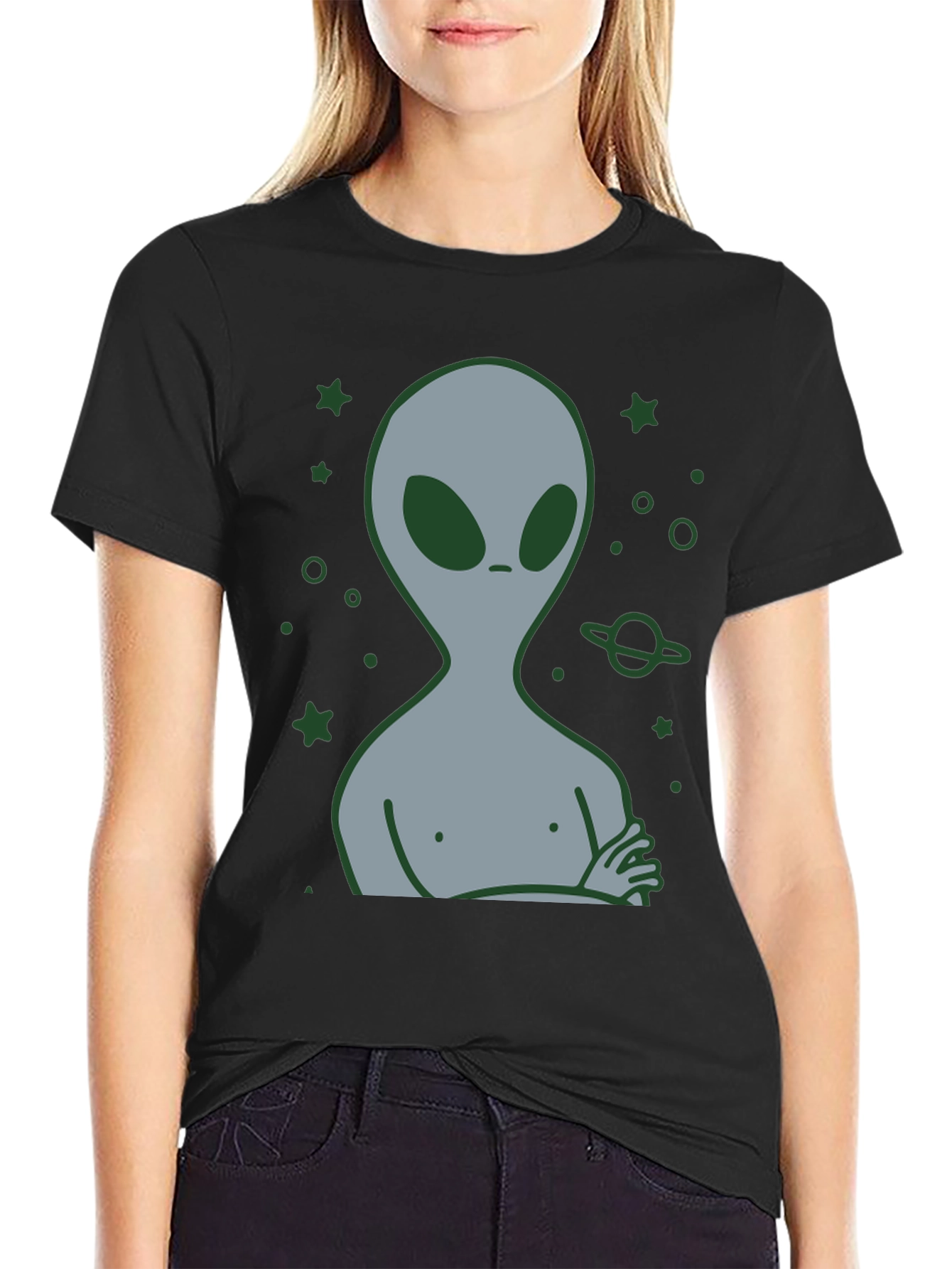 Alien Graphic T-Shirt - Black Cotton Blend Tee