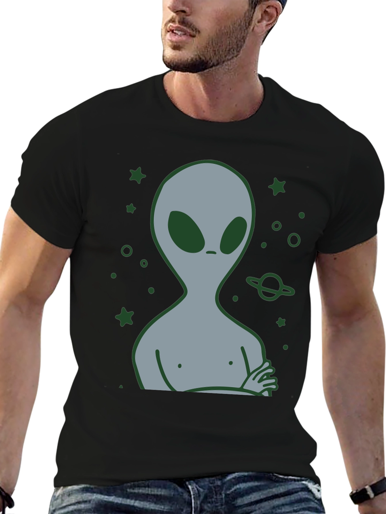 Alien Graphic T-Shirt - Black Cotton Blend Tee