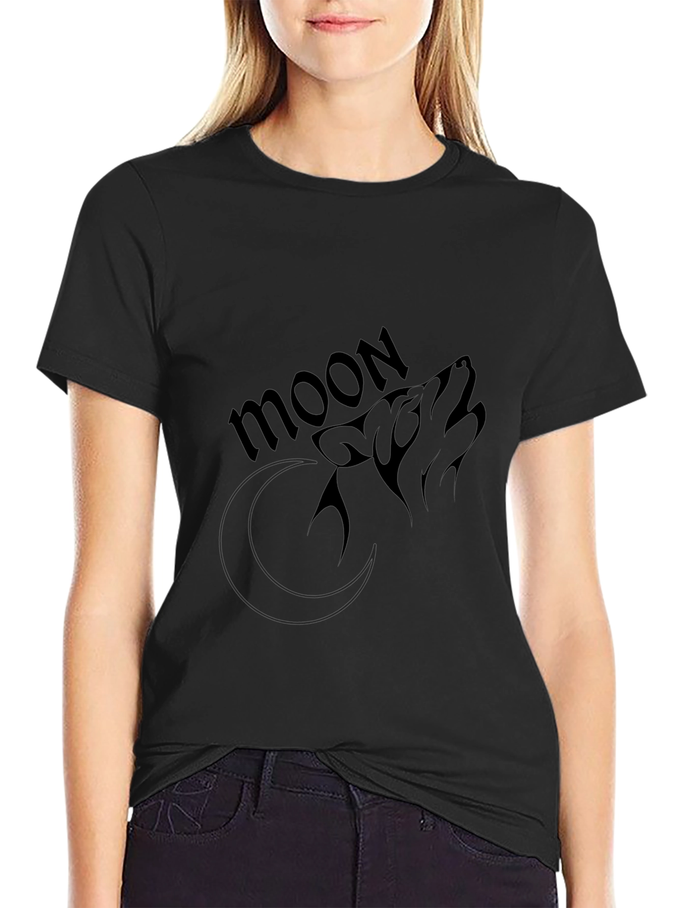 Wolf Moon Graphic Tee - Black Cotton T-Shirt