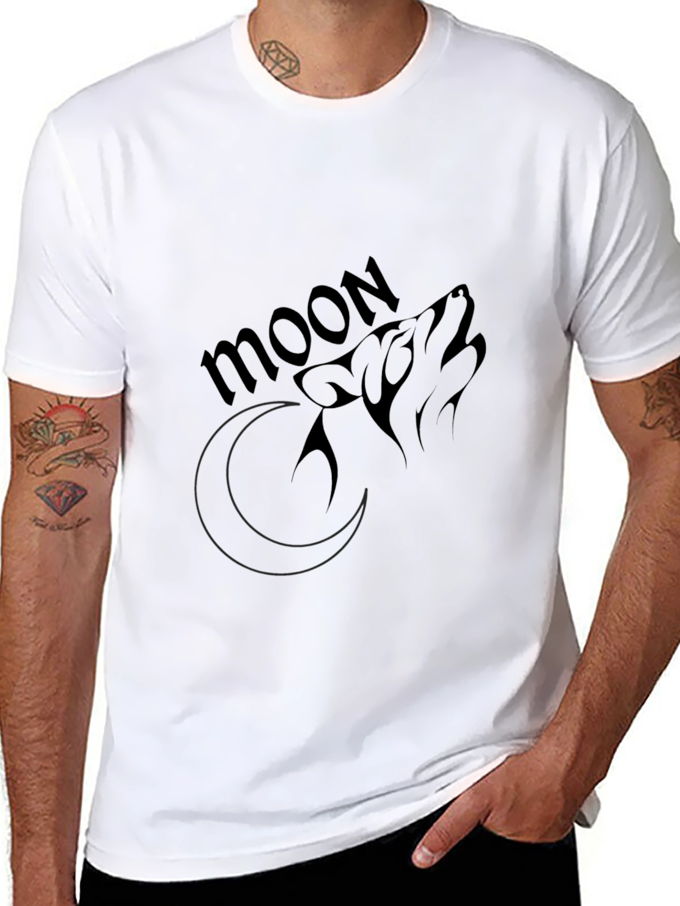 Wolf Moon Graphic Tee - Black Cotton T-Shirt