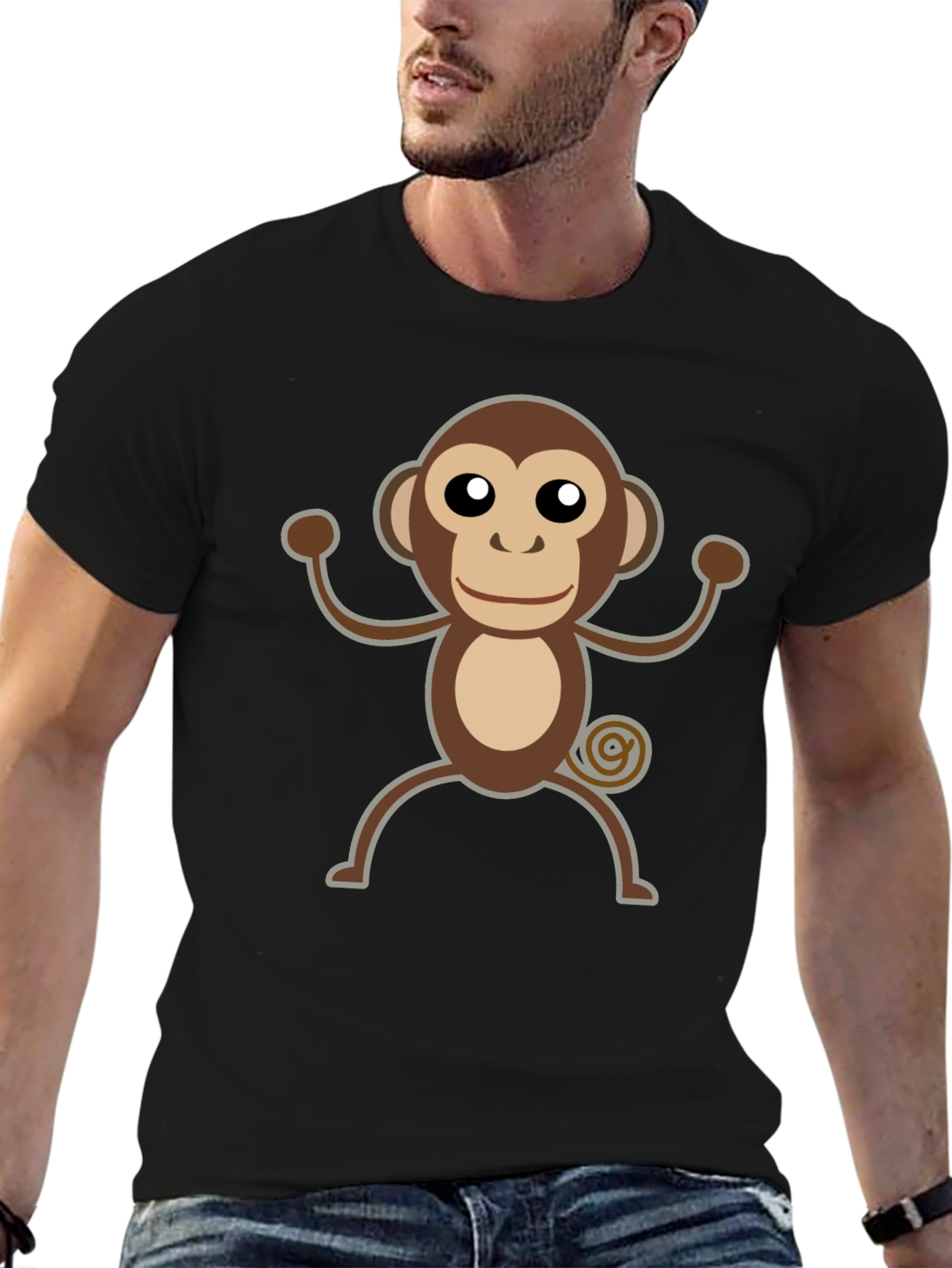 Funny Monkey Graphic Tee - Soft Black T-Shirt