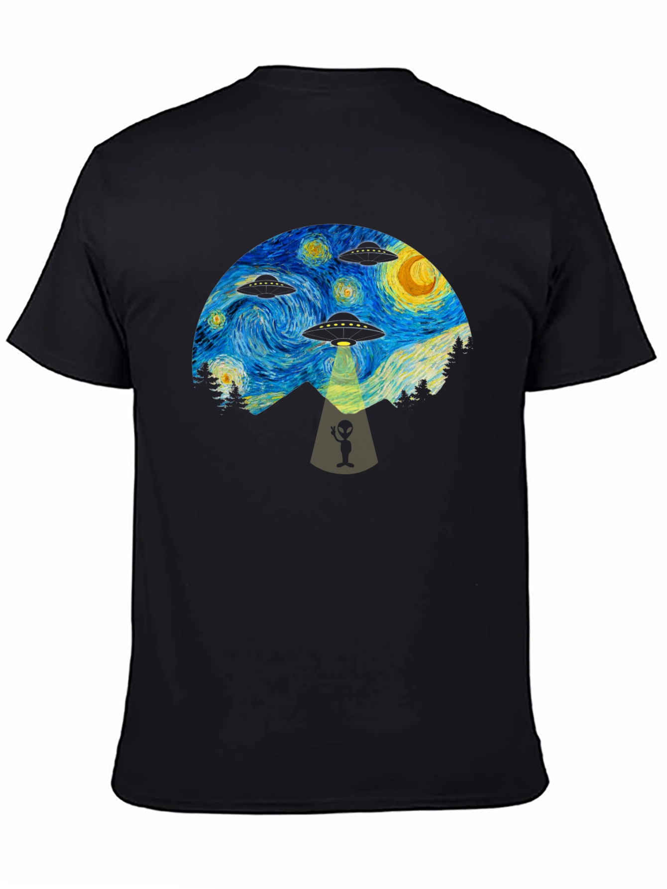 Starry Night UFO Abduction Graphic T-Shirt