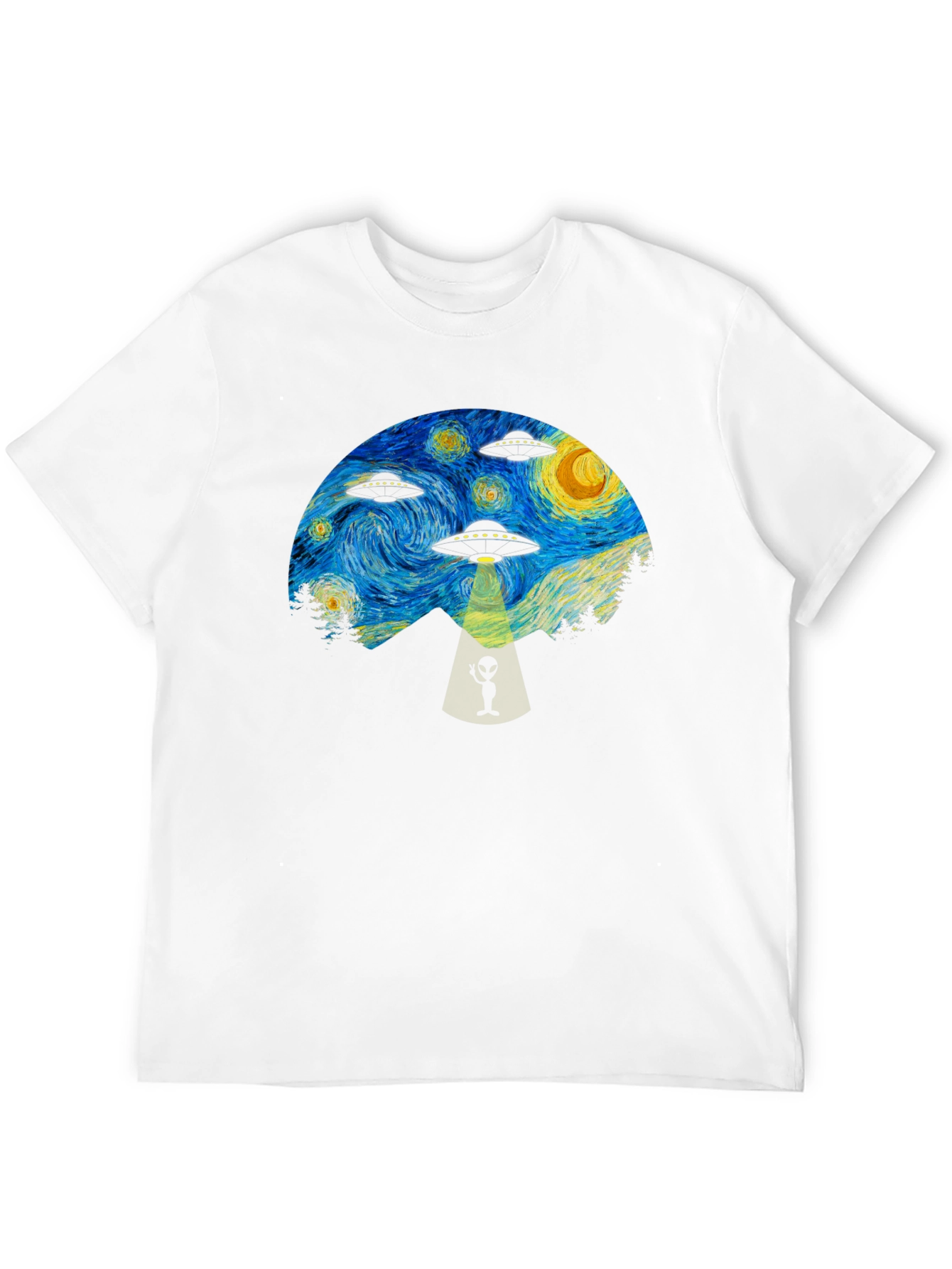 Starry Night UFO Abduction Graphic T-Shirt