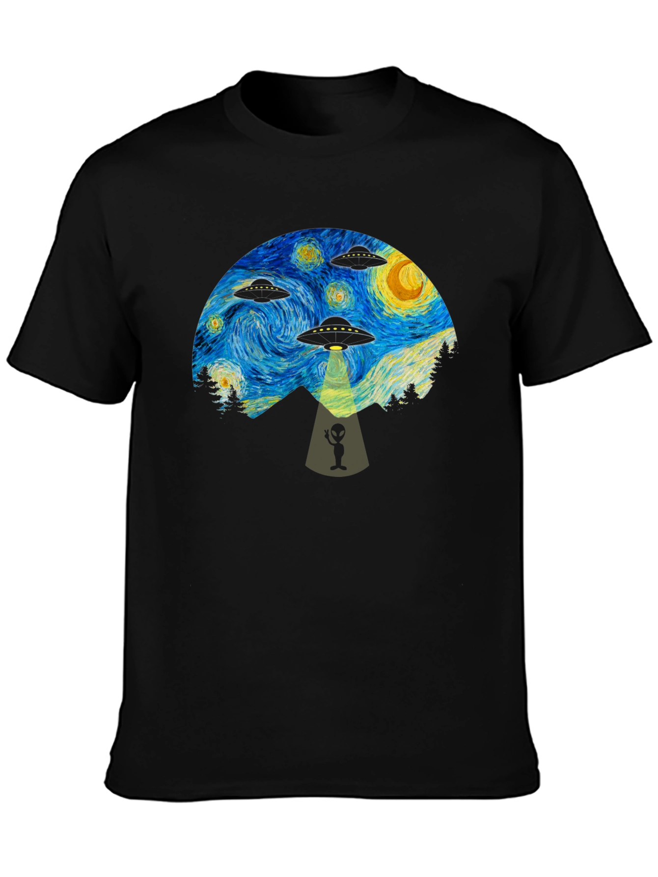 Starry Night UFO Abduction Graphic T-Shirt