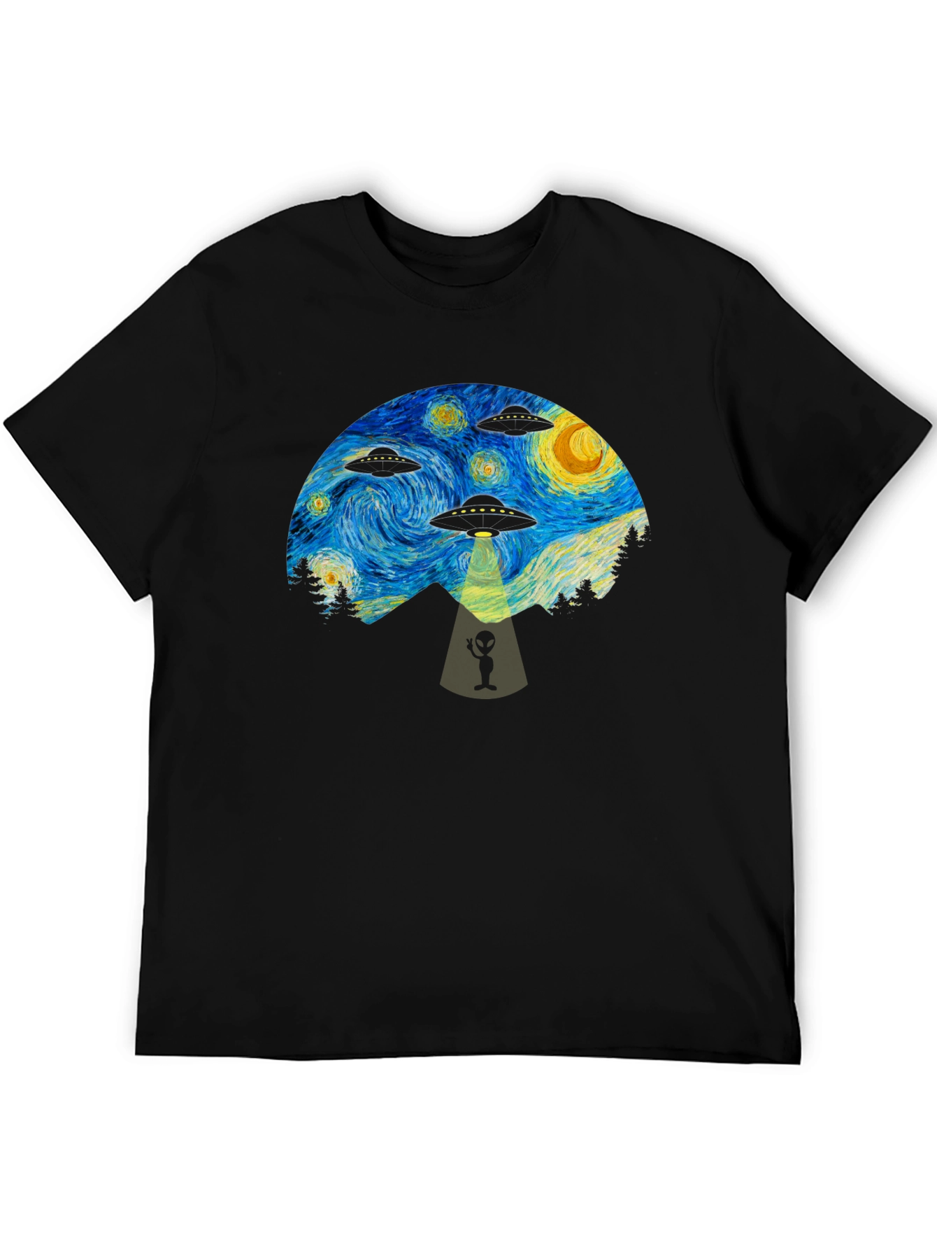 Starry Night UFO Abduction Graphic T-Shirt