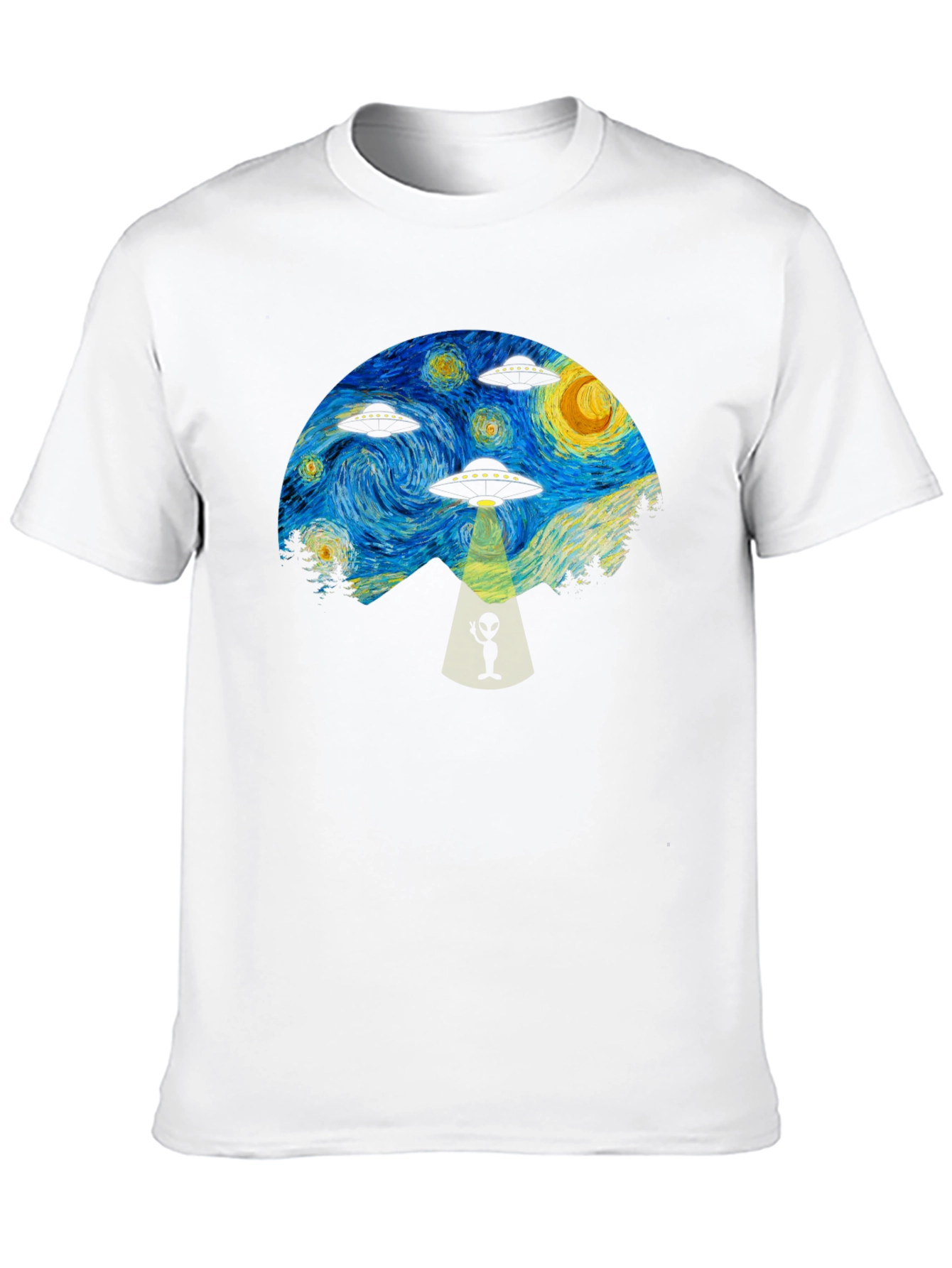 Starry Night UFO Abduction Graphic T-Shirt