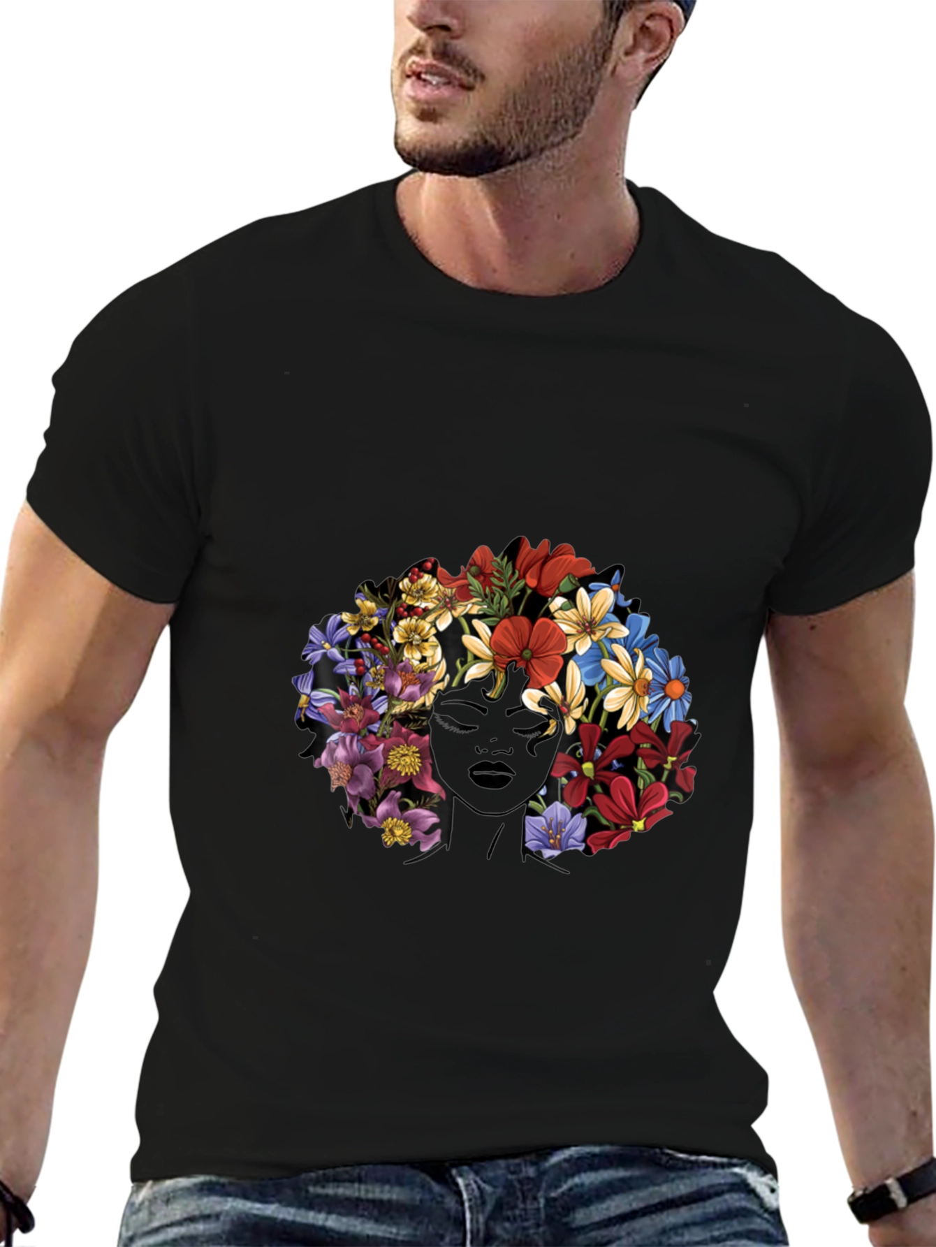Floral Afro Graphic T-Shirt - Unique Design