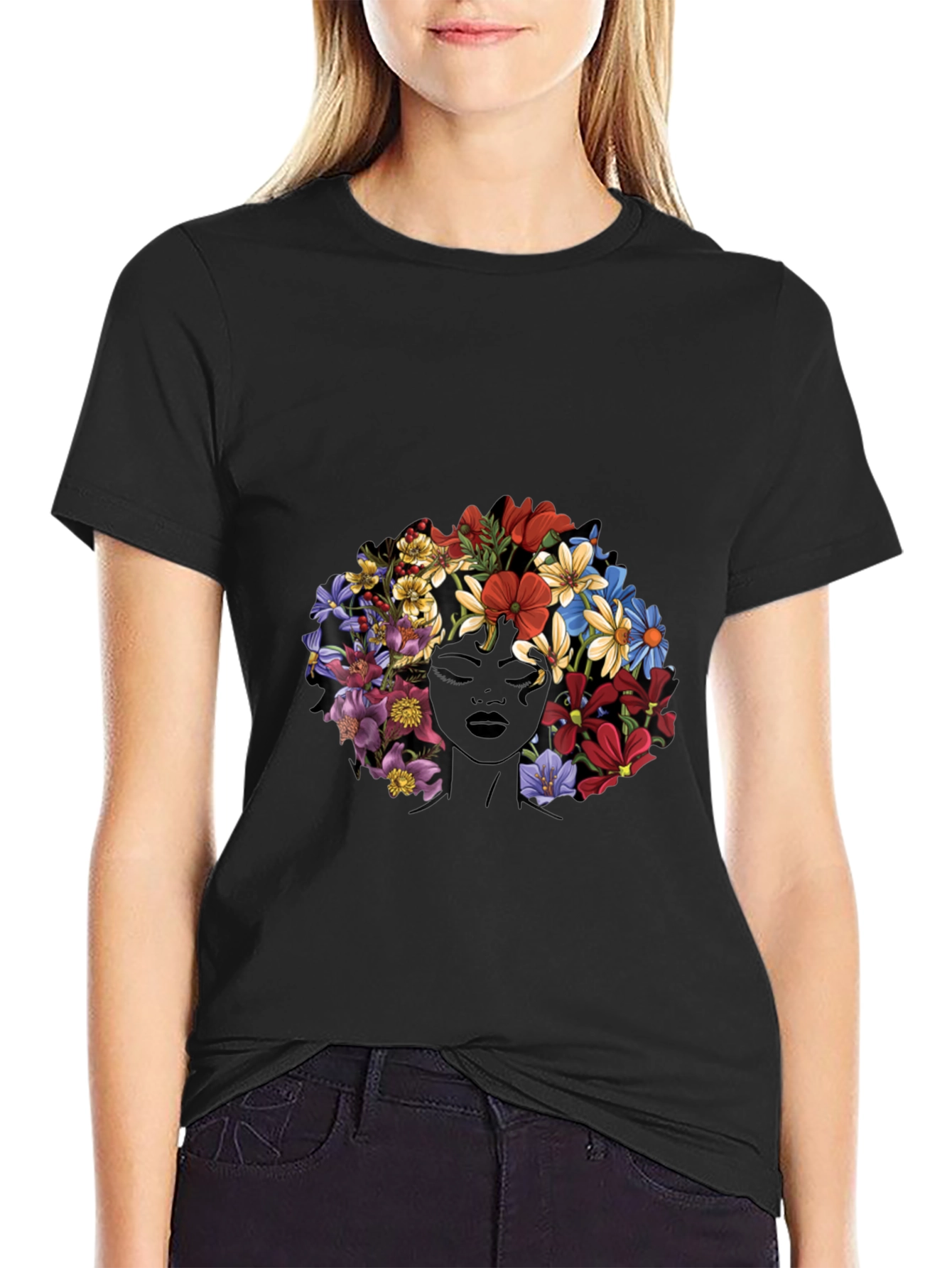 Floral Afro Graphic T-Shirt - Unique Design