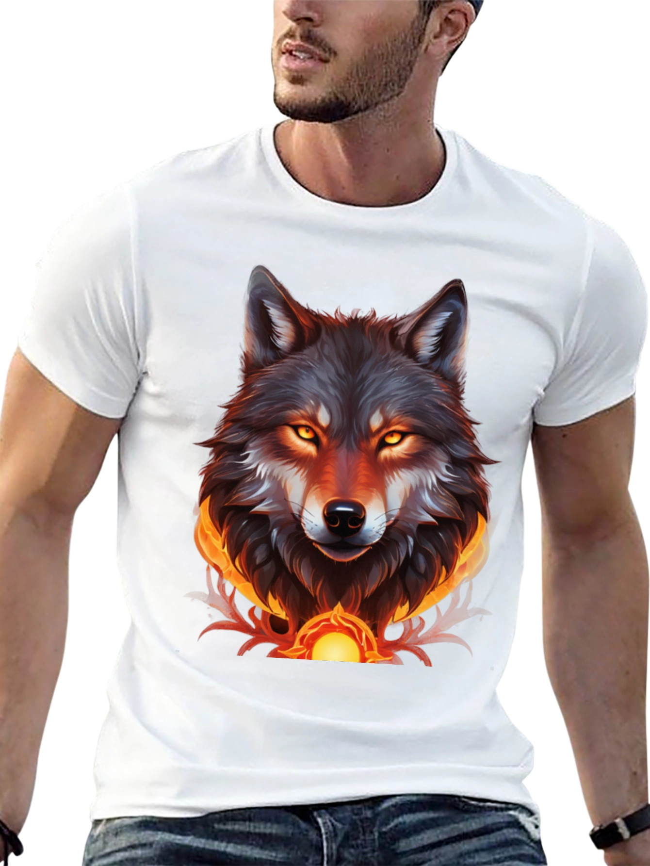Fiery Wolf Graphic Tee - Bold Black T-Shirt