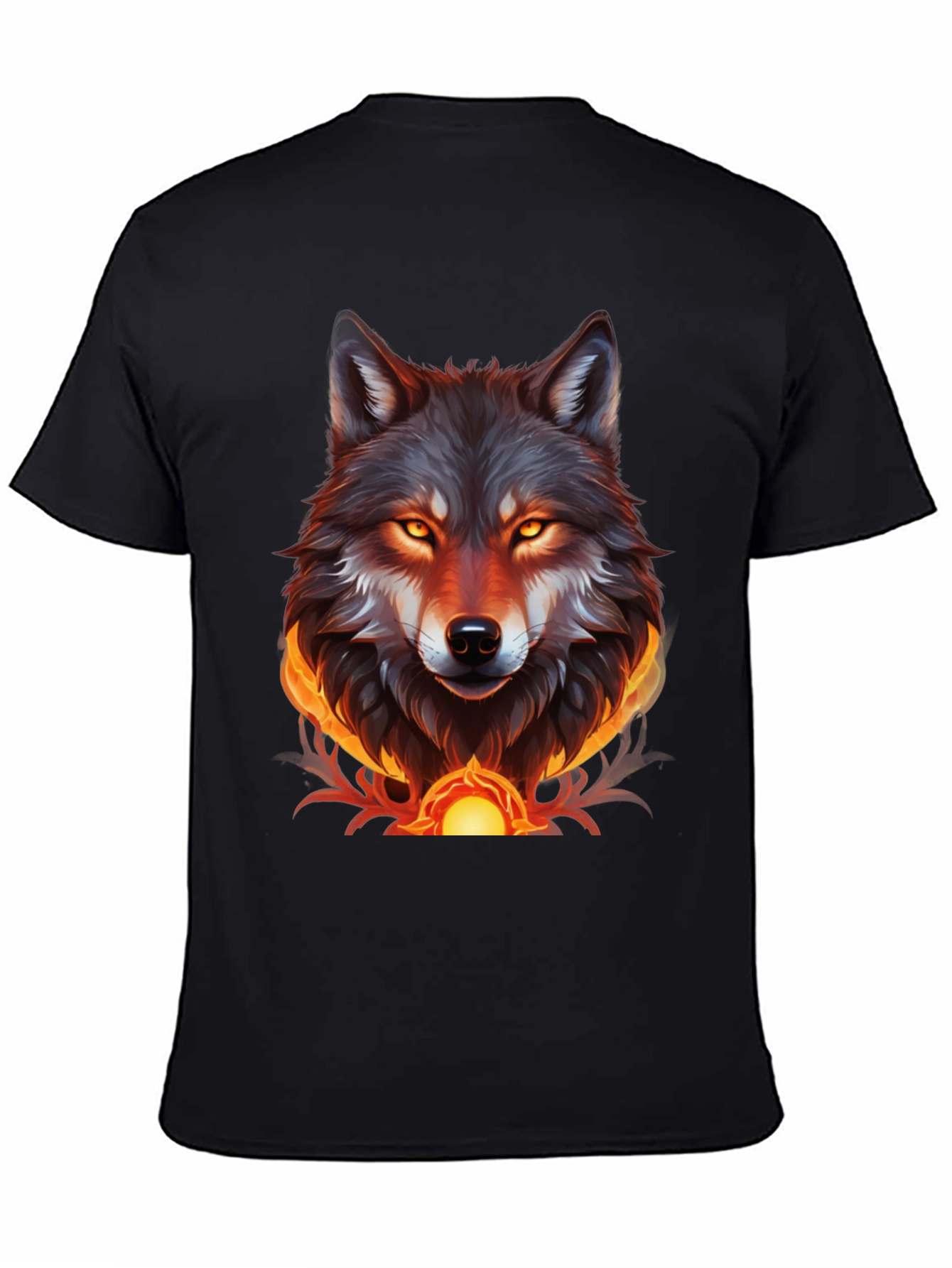 Fiery Wolf Graphic Tee - Bold Black T-Shirt