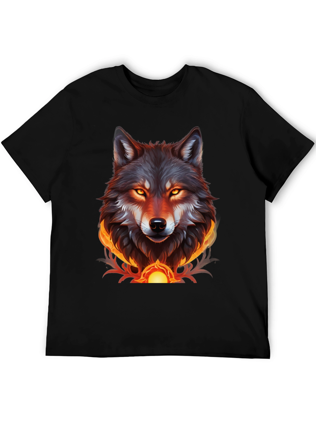 Fiery Wolf Graphic Tee - Bold Black T-Shirt