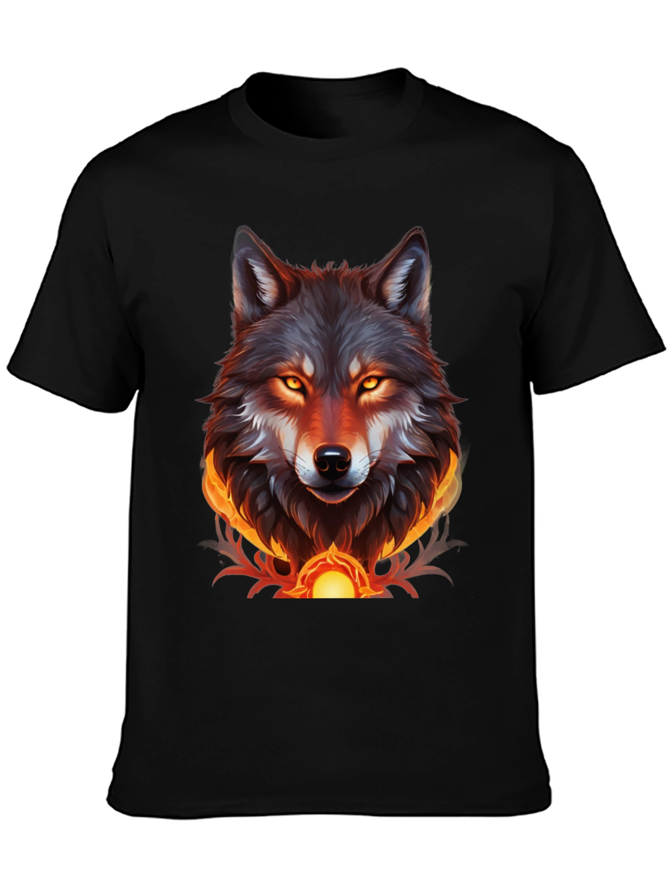 Fiery Wolf Graphic Tee - Bold Black T-Shirt