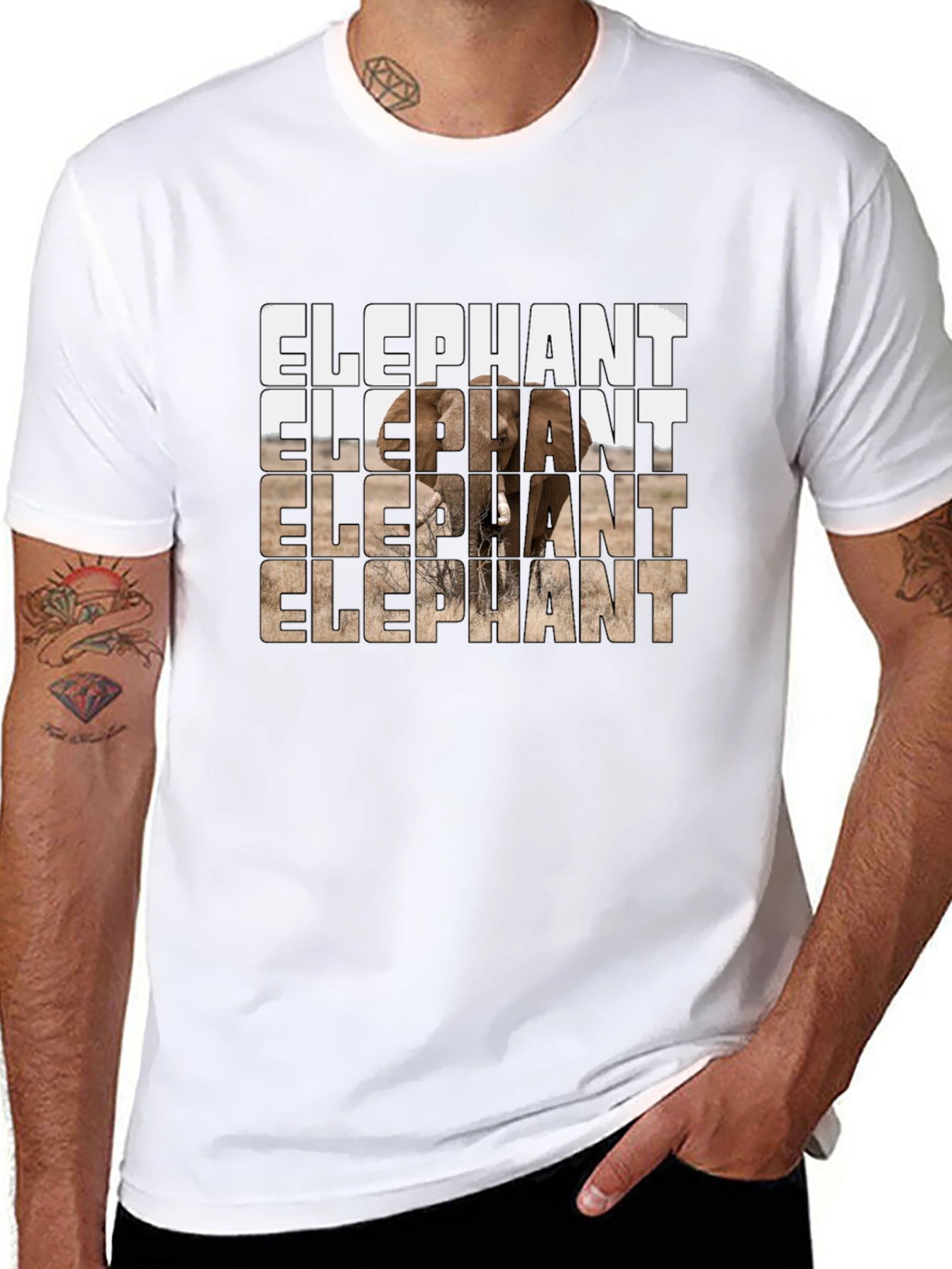 Elephant Graphic Print Crew Neck T-Shirt