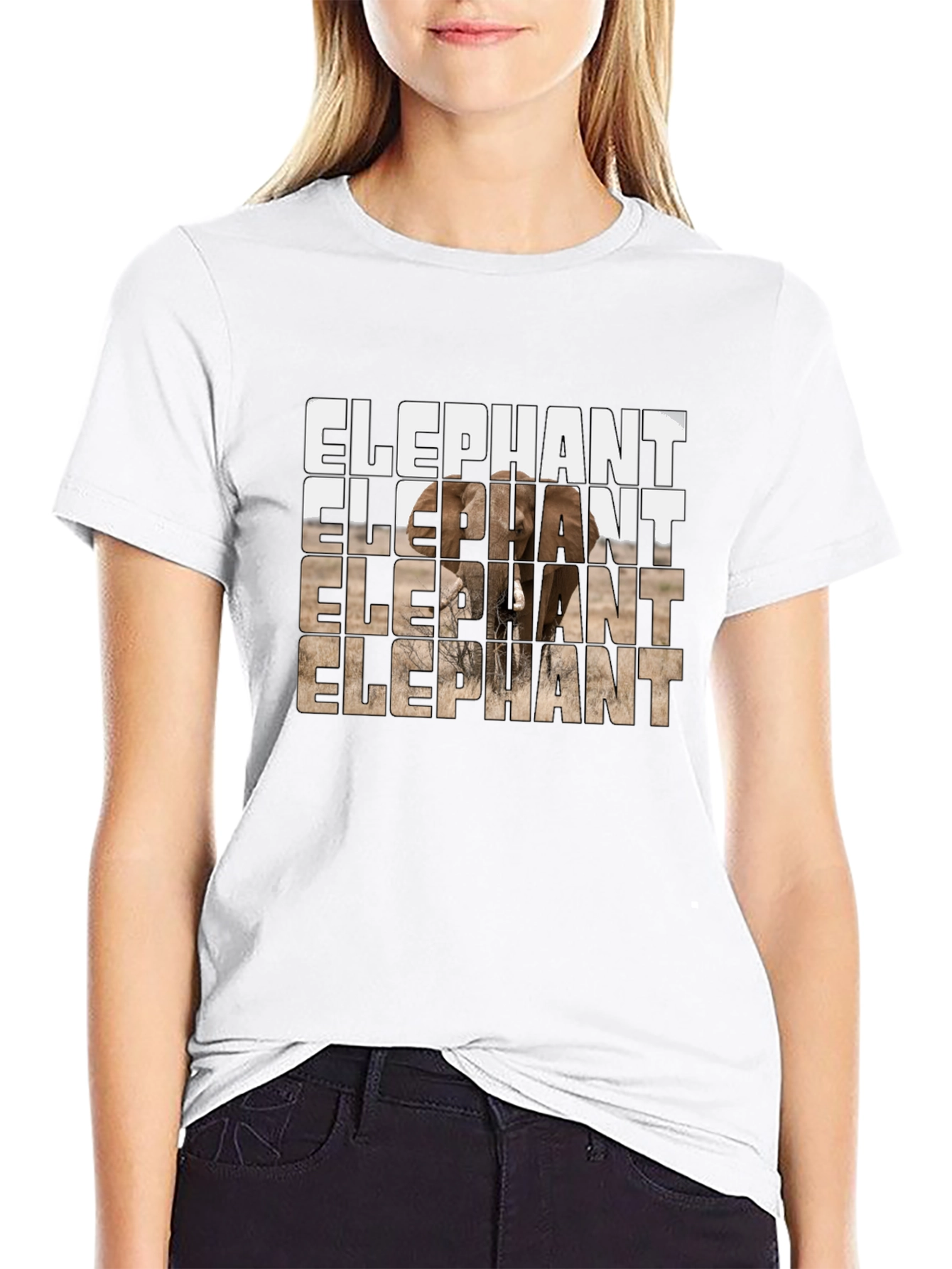 Elephant Graphic Print Crew Neck T-Shirt