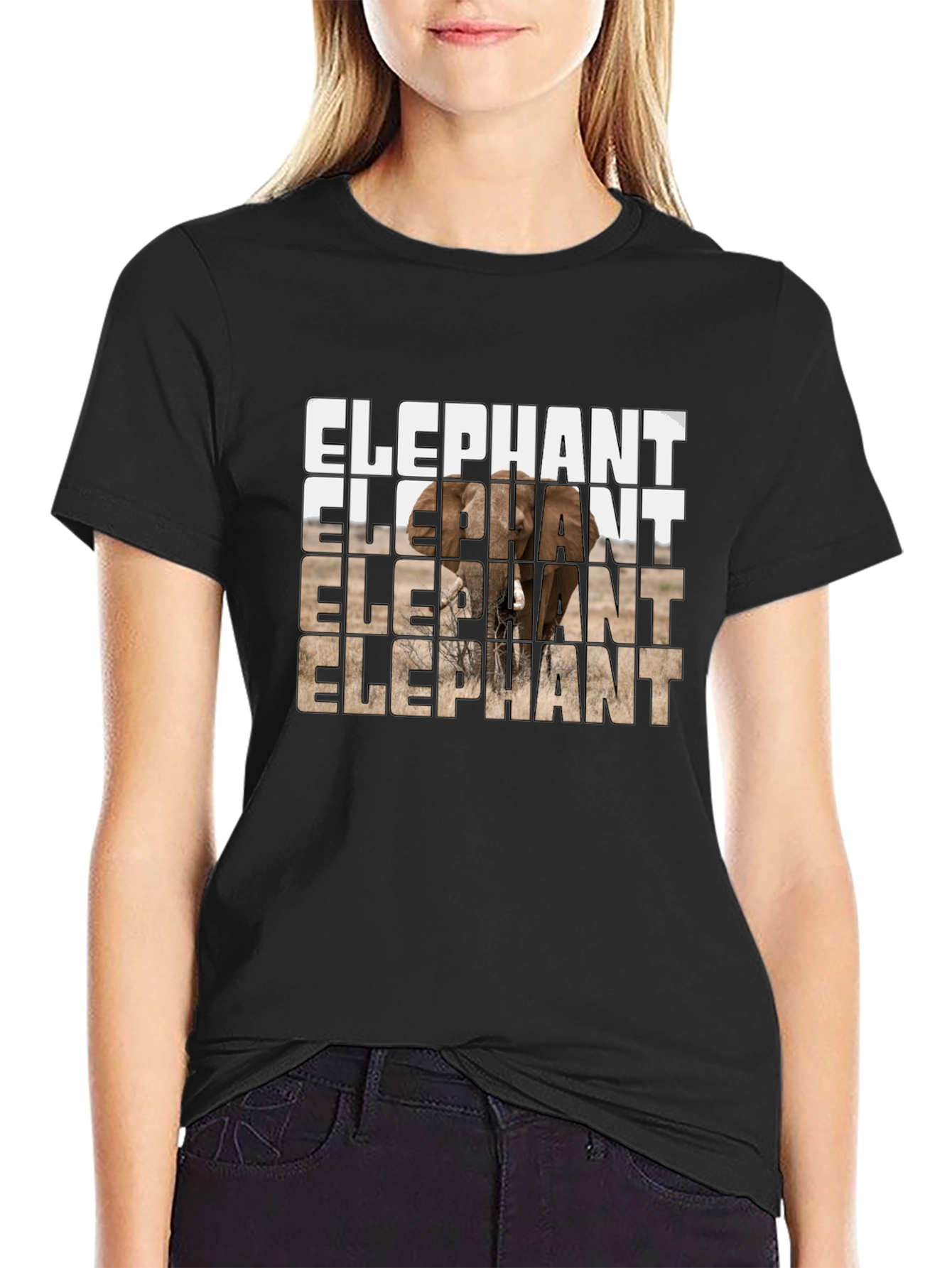 Elephant Graphic Print Crew Neck T-Shirt