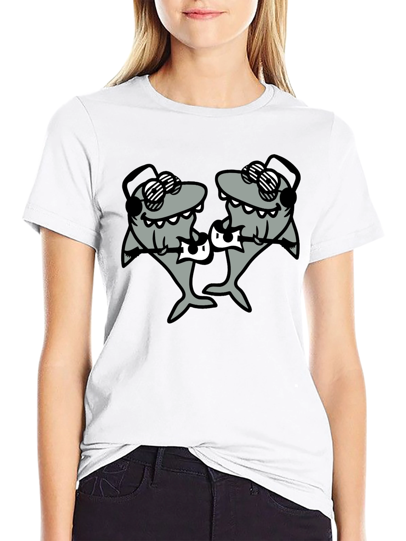 DJ Sharks Graphic T-Shirt - Black Cotton Tee