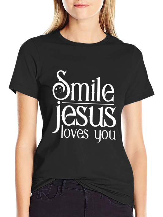 Smile Jesus Loves You Graphic Tee - Black