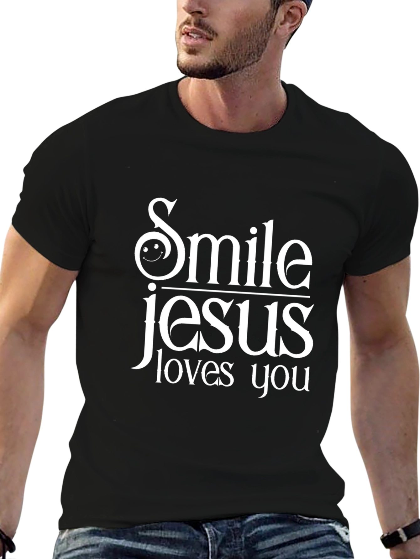 Smile Jesus Loves You Graphic Tee - Black