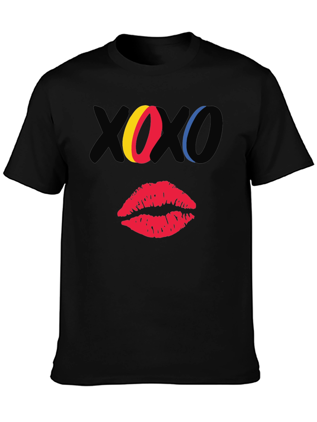 XOXO Kiss Graphic Print Black Casual T-Shirt