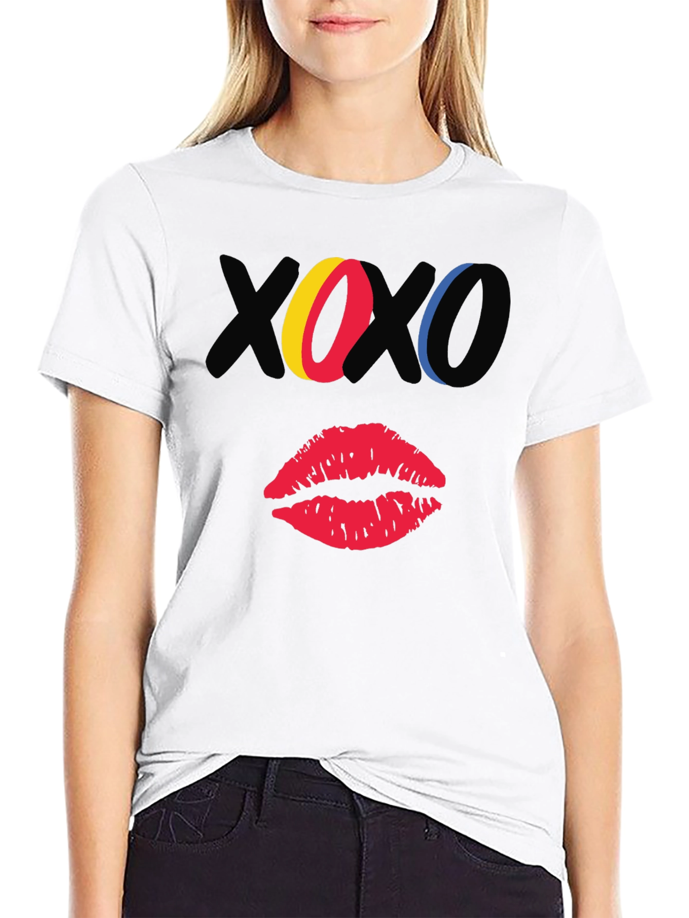 XOXO Kiss Graphic Print Black Casual T-Shirt