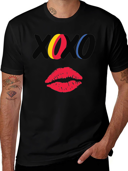 XOXO Kiss Graphic Print Black Casual T-Shirt