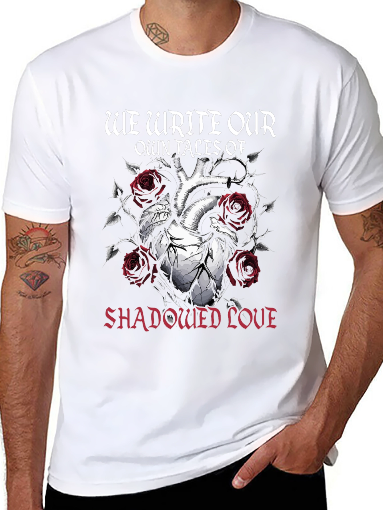 Gothic Shadowed Love Heart Rose T-Shirt