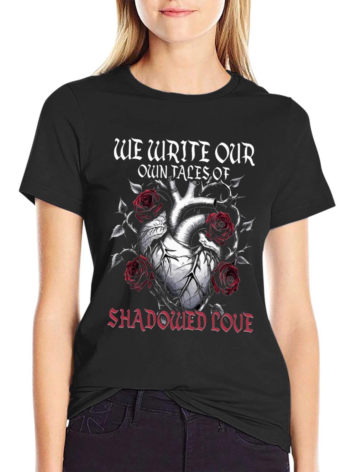 Gothic Shadowed Love Heart Rose T-Shirt
