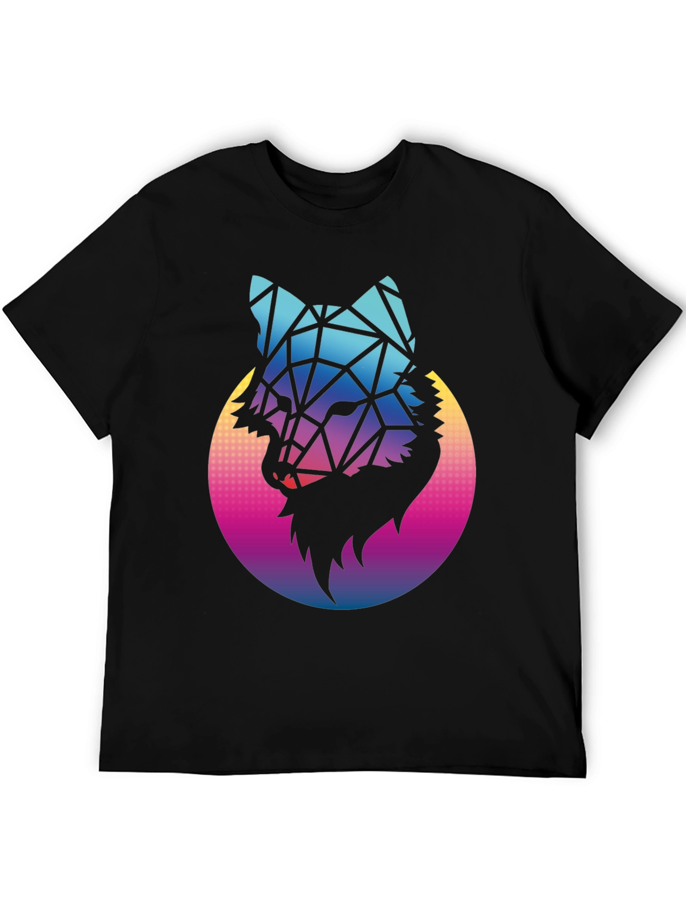 Geometric Wolf Graphic Tee - Black Cotton Blend