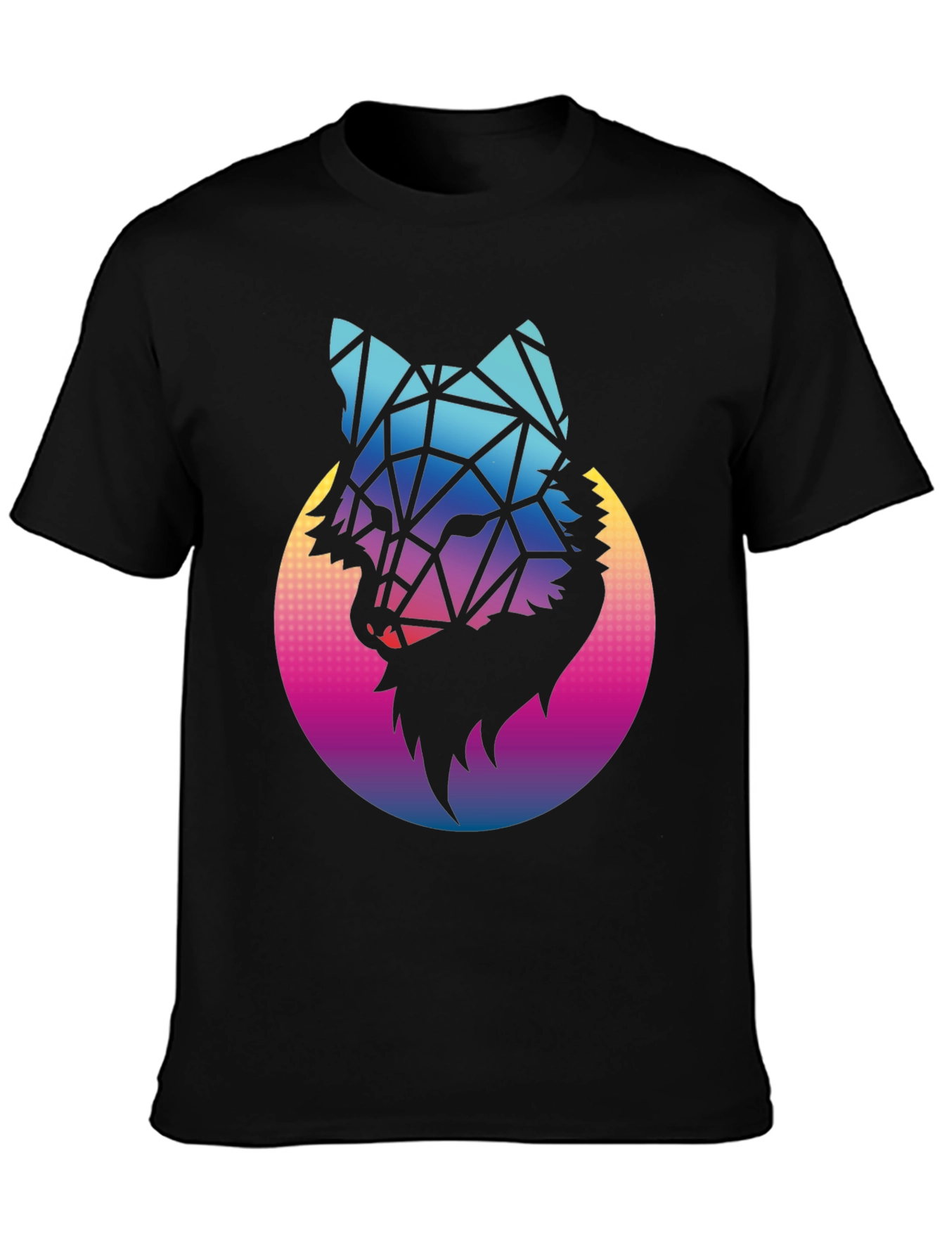 Geometric Wolf Graphic Tee - Black Cotton Blend