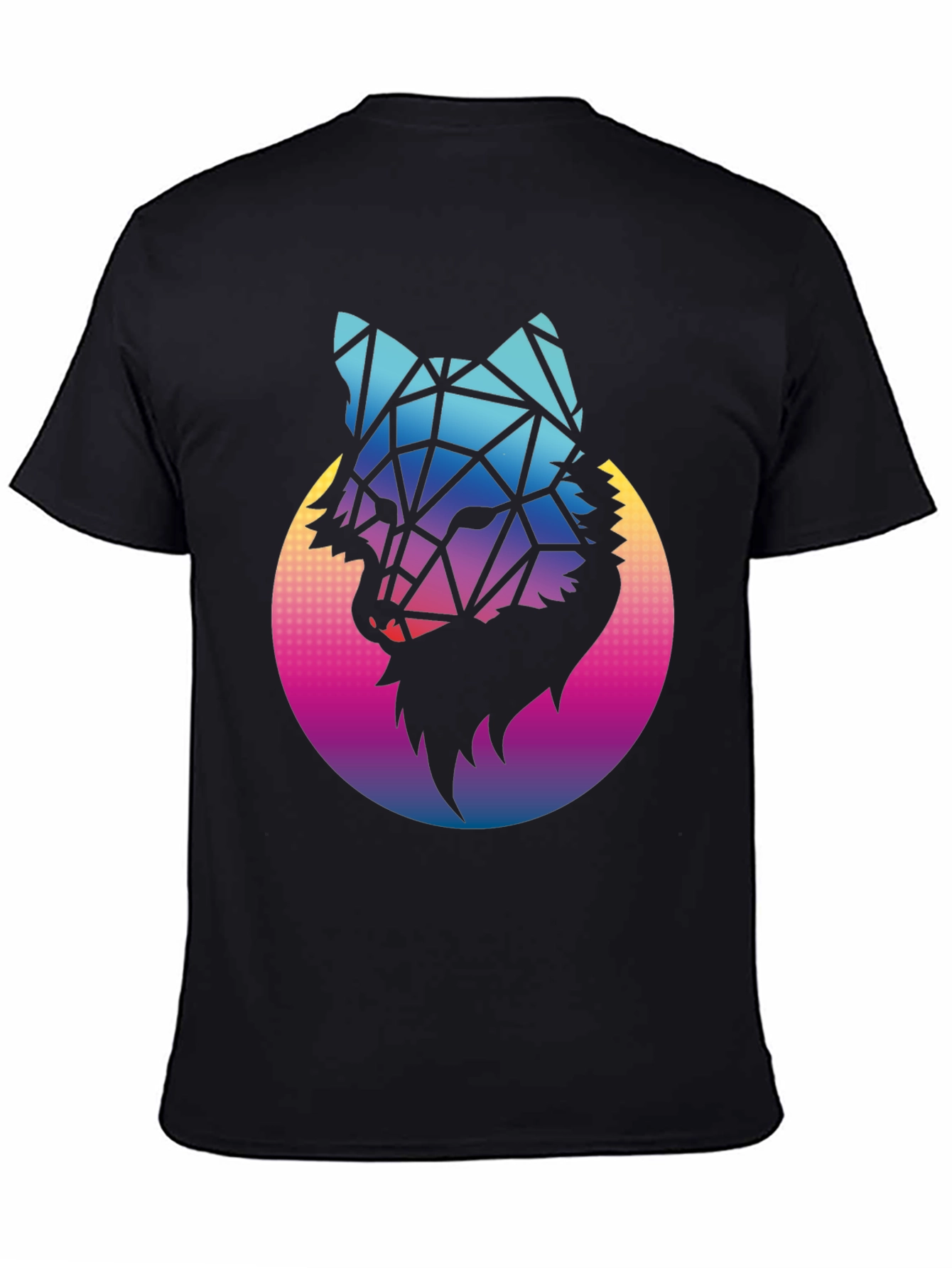 Geometric Wolf Graphic Tee - Black Cotton Blend