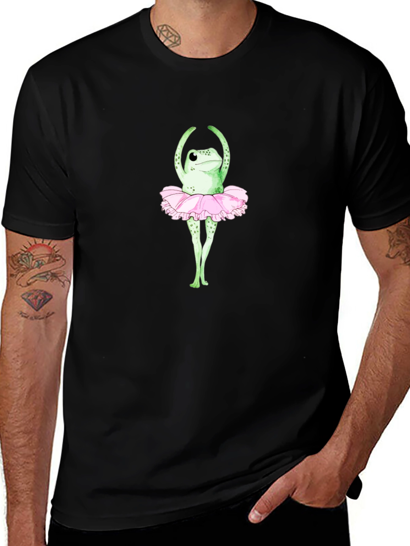 Frog Ballerina Graphic T-Shirt - Black Crew Neck