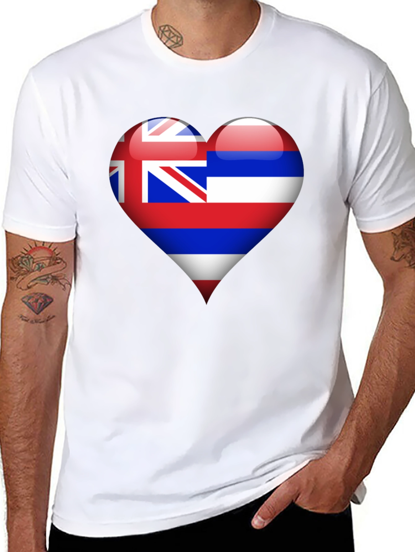 Hawaii Heart Flag Black T-Shirt