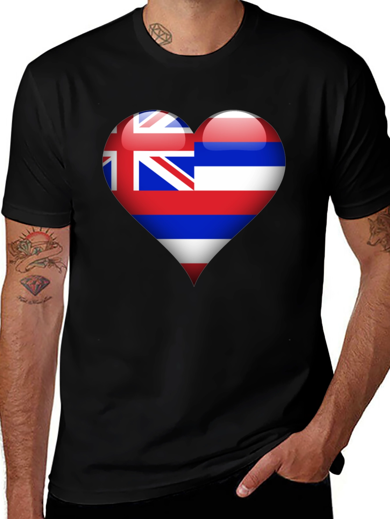 Hawaii Heart Flag Black T-Shirt