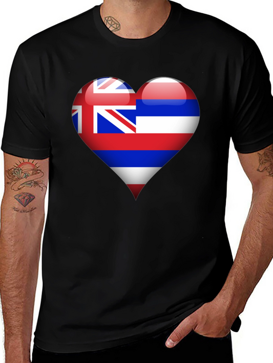 Hawaii Heart Flag Black T-Shirt