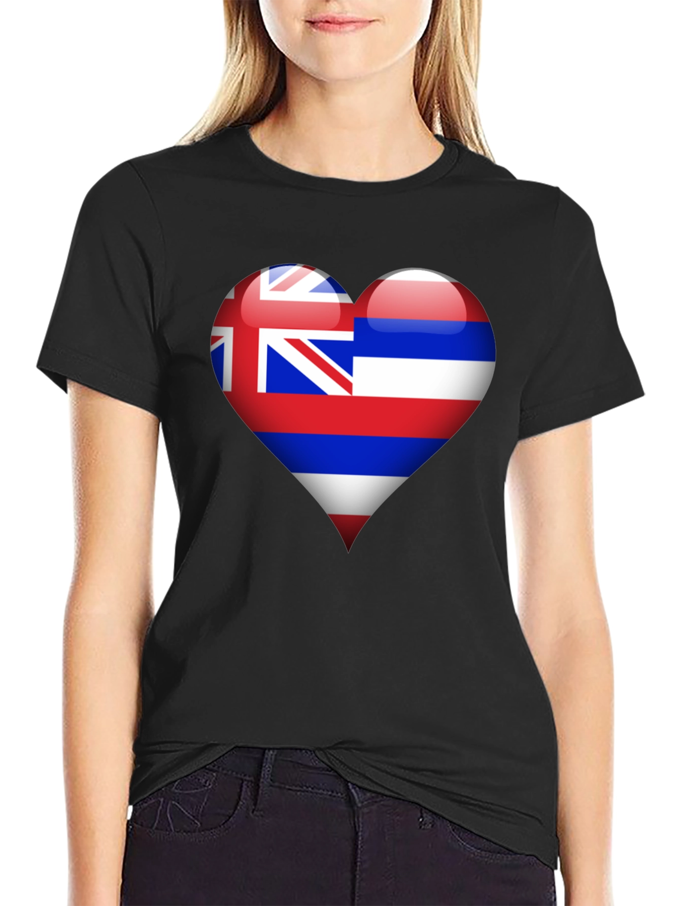 Hawaii Heart Flag Black T-Shirt