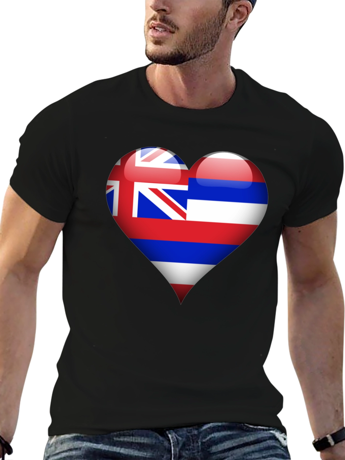 Hawaii Heart Flag Black T-Shirt