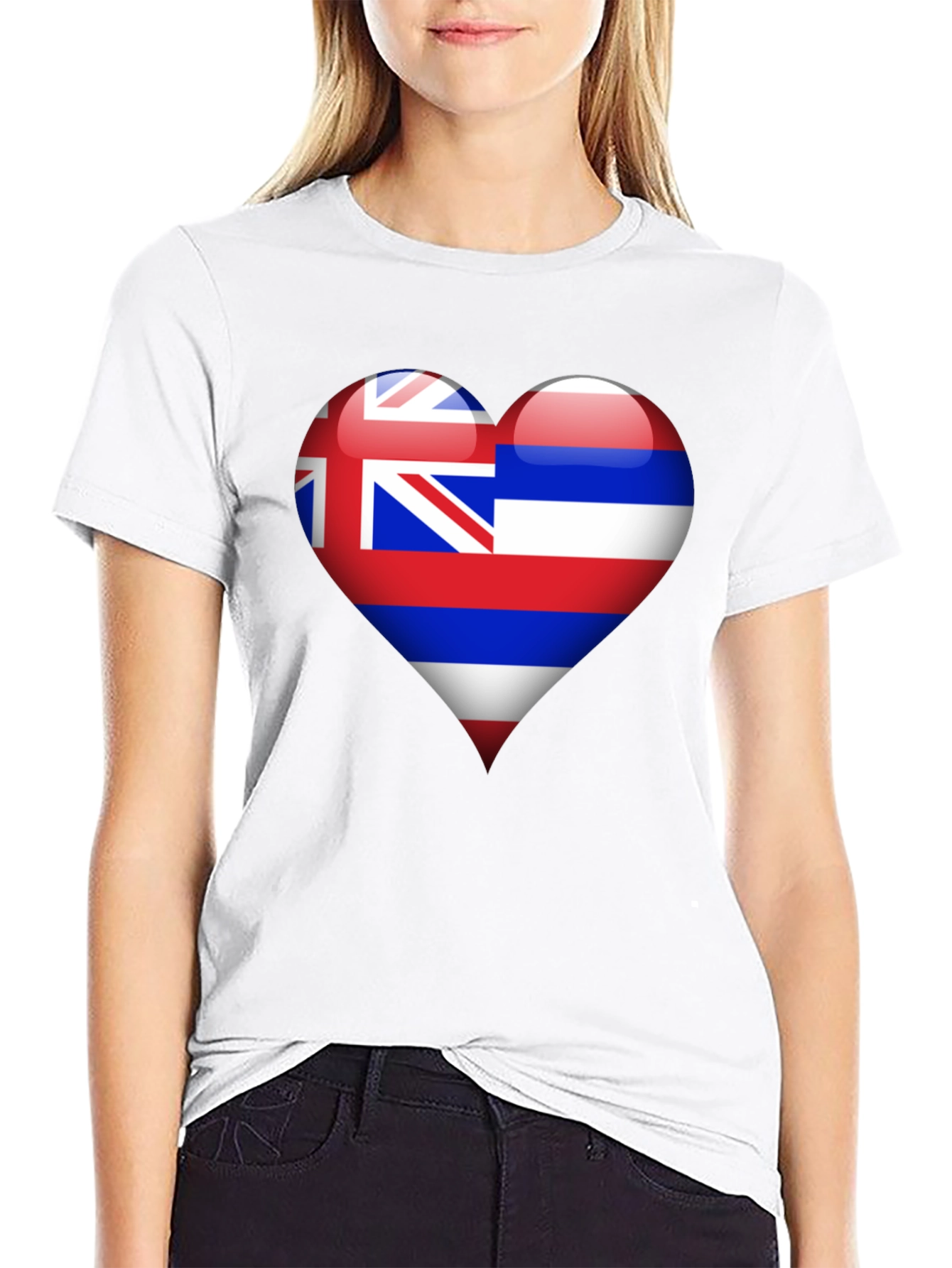 Hawaii Heart Flag Black T-Shirt