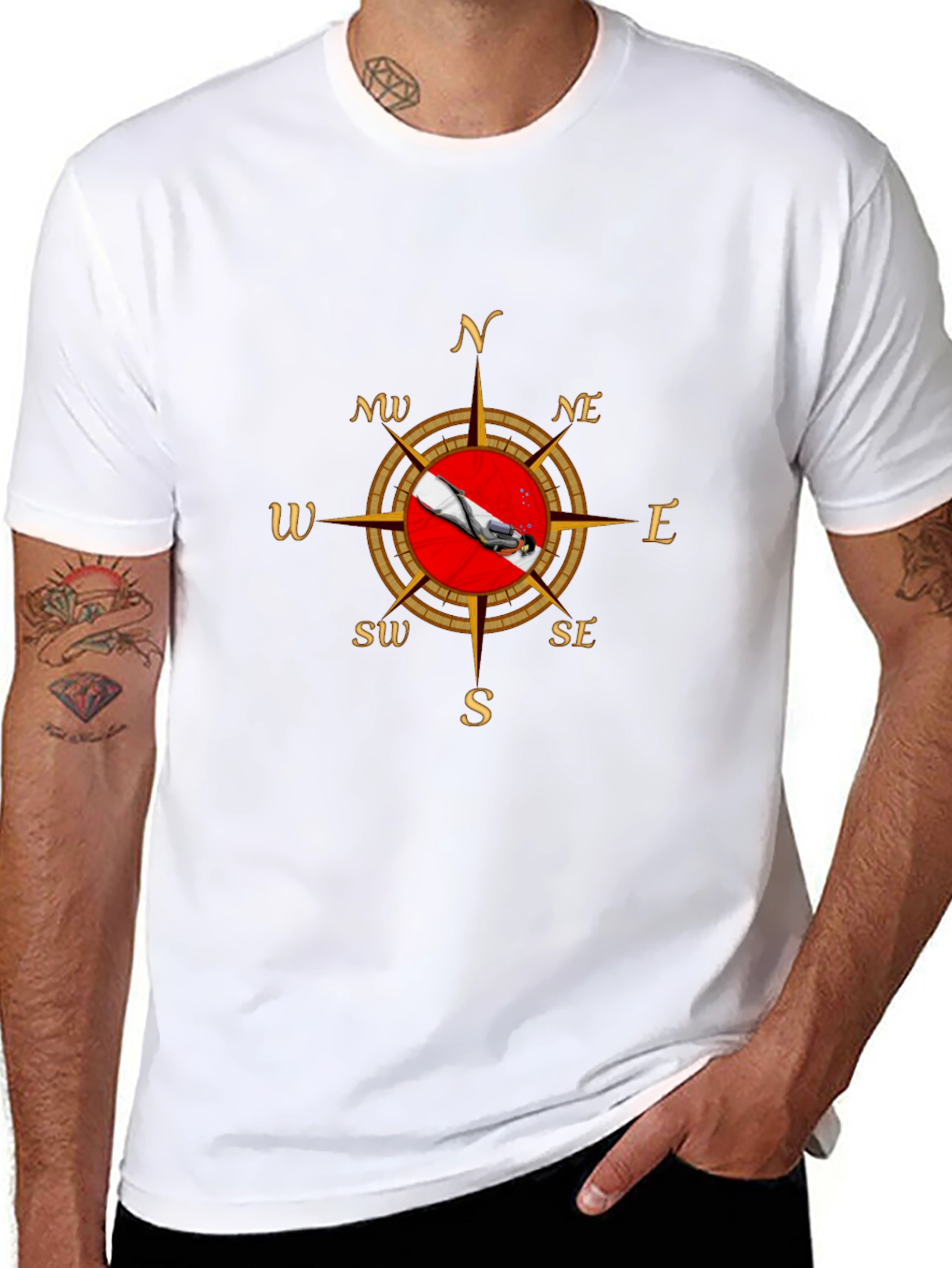 Diver Compass T-Shirt - Black Graphic Tee