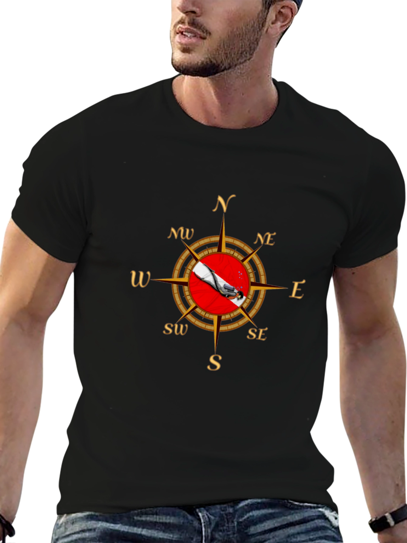 Diver Compass T-Shirt - Black Graphic Tee