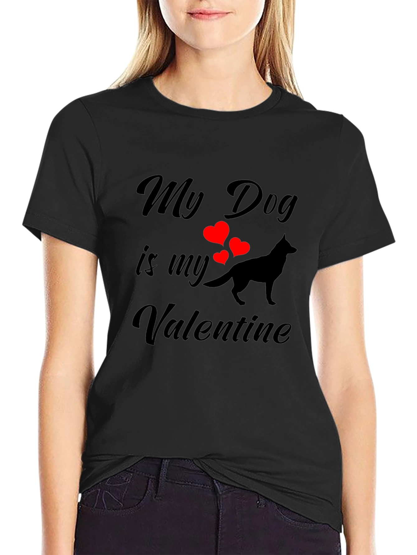 My Dog is My Valentine Black T-Shirt