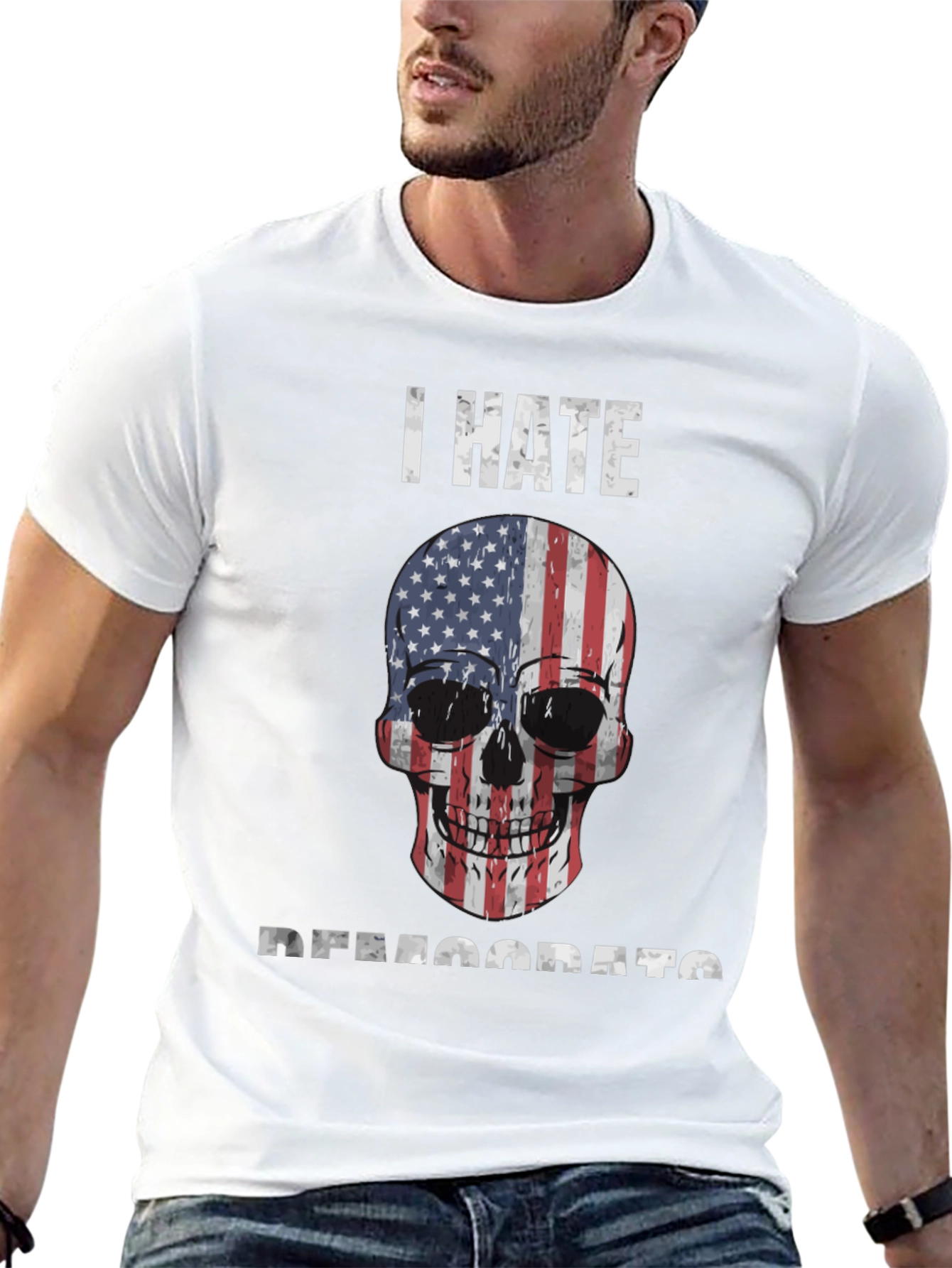 I Hate Democrats American Flag Skull T-Shirt