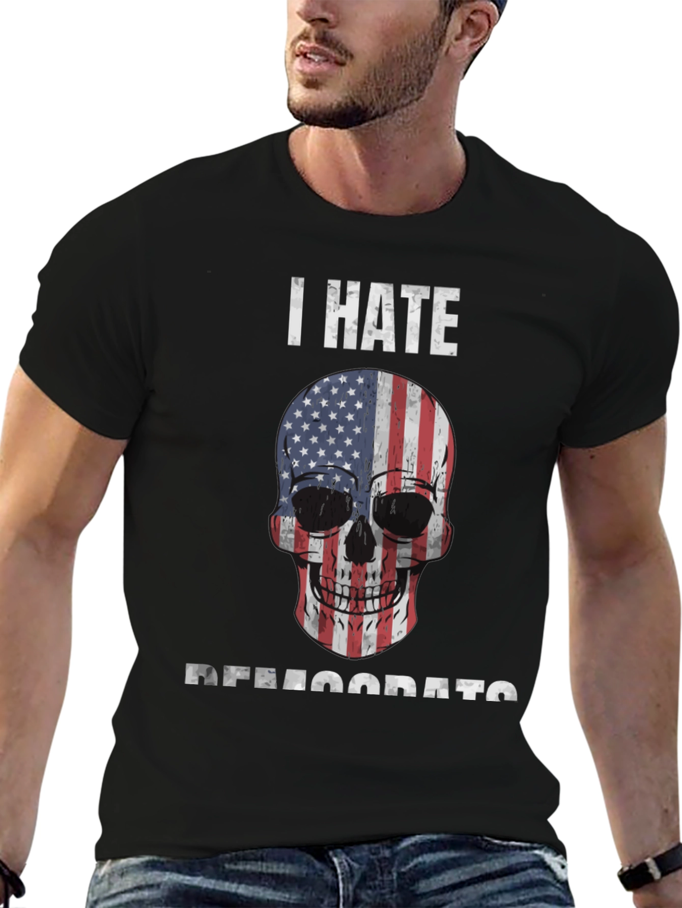 I Hate Democrats American Flag Skull T-Shirt