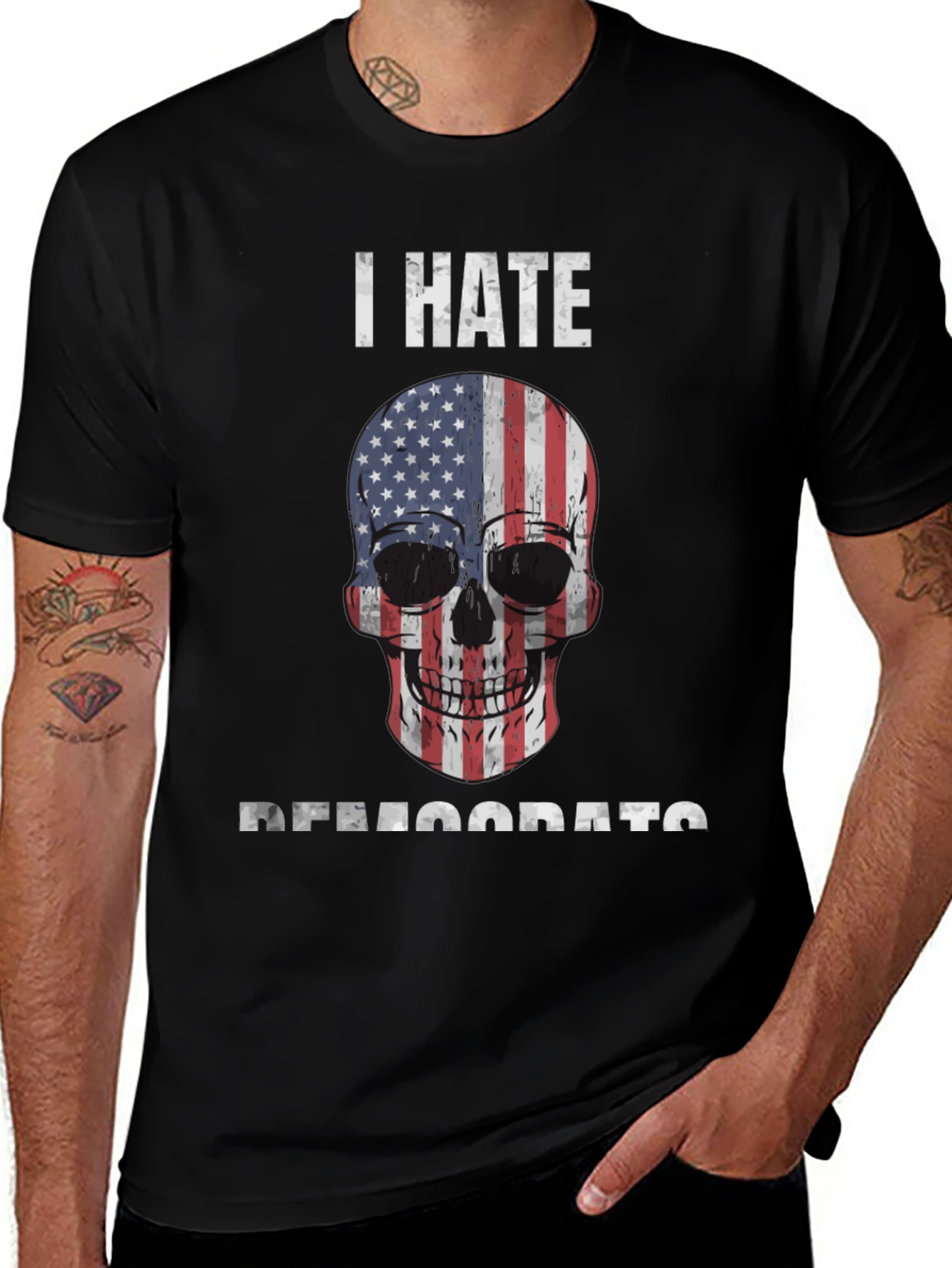I Hate Democrats American Flag Skull T-Shirt