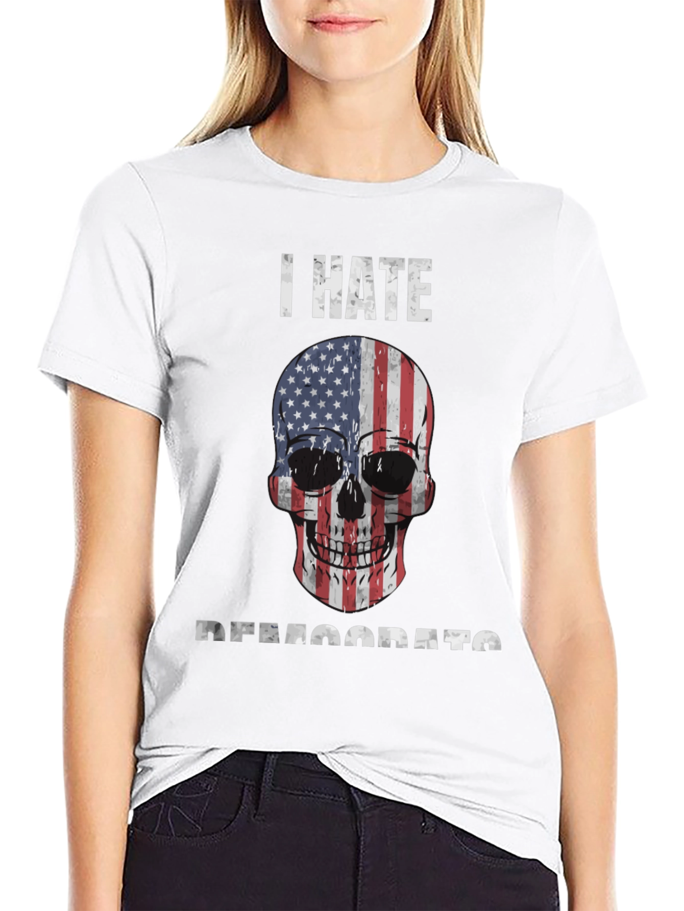I Hate Democrats American Flag Skull T-Shirt