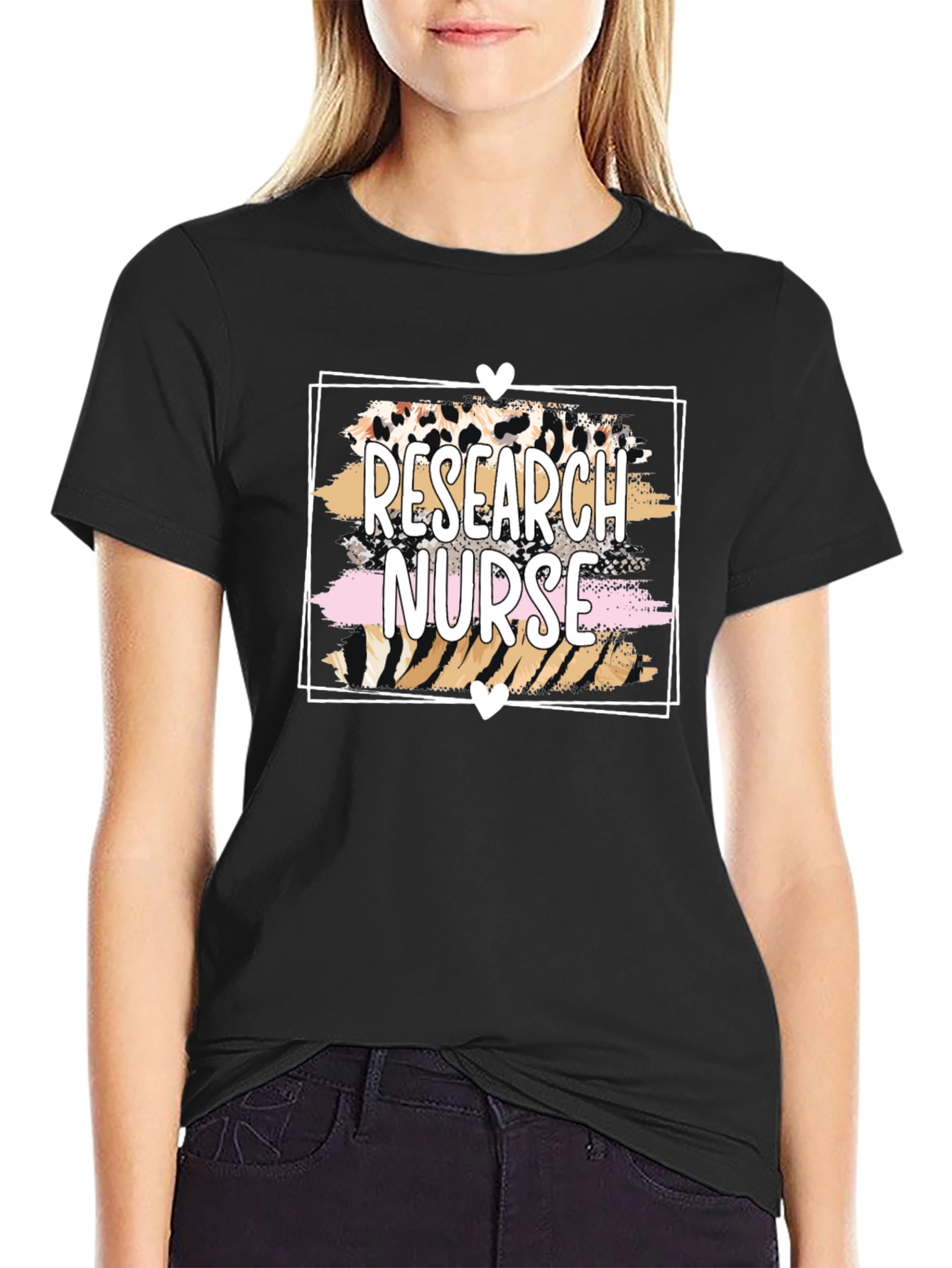 Research Nurse Graphic T-Shirt - Leopard Print Design