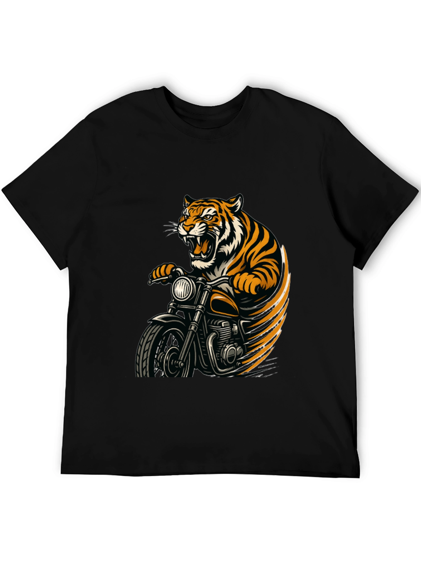 Tiger Rider Graphic Tee - Black Cotton T-Shirt