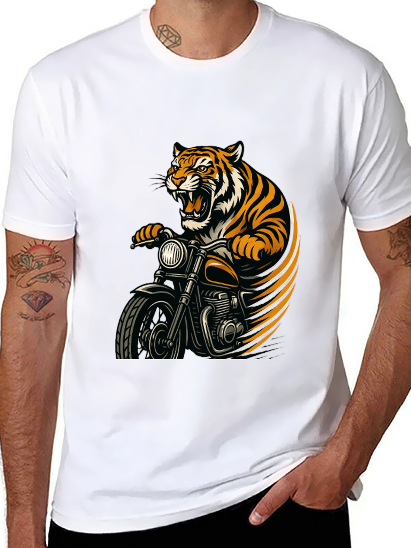 Tiger Rider Graphic Tee - Black Cotton T-Shirt