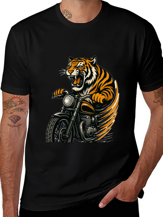 Tiger Rider Graphic Tee - Black Cotton T-Shirt
